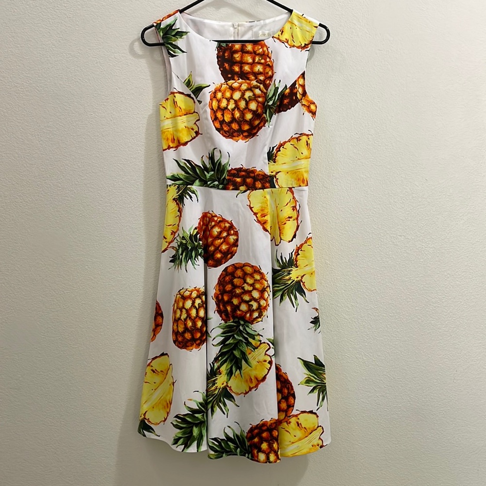 Hanpceirs Vintage Inspired Fit & Flare Belted Swing Dress - Pineapple Print